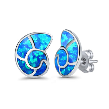 Solitaire Stud Earring Lab Created Blue Opal 925 Sterling Silver (14mm)
